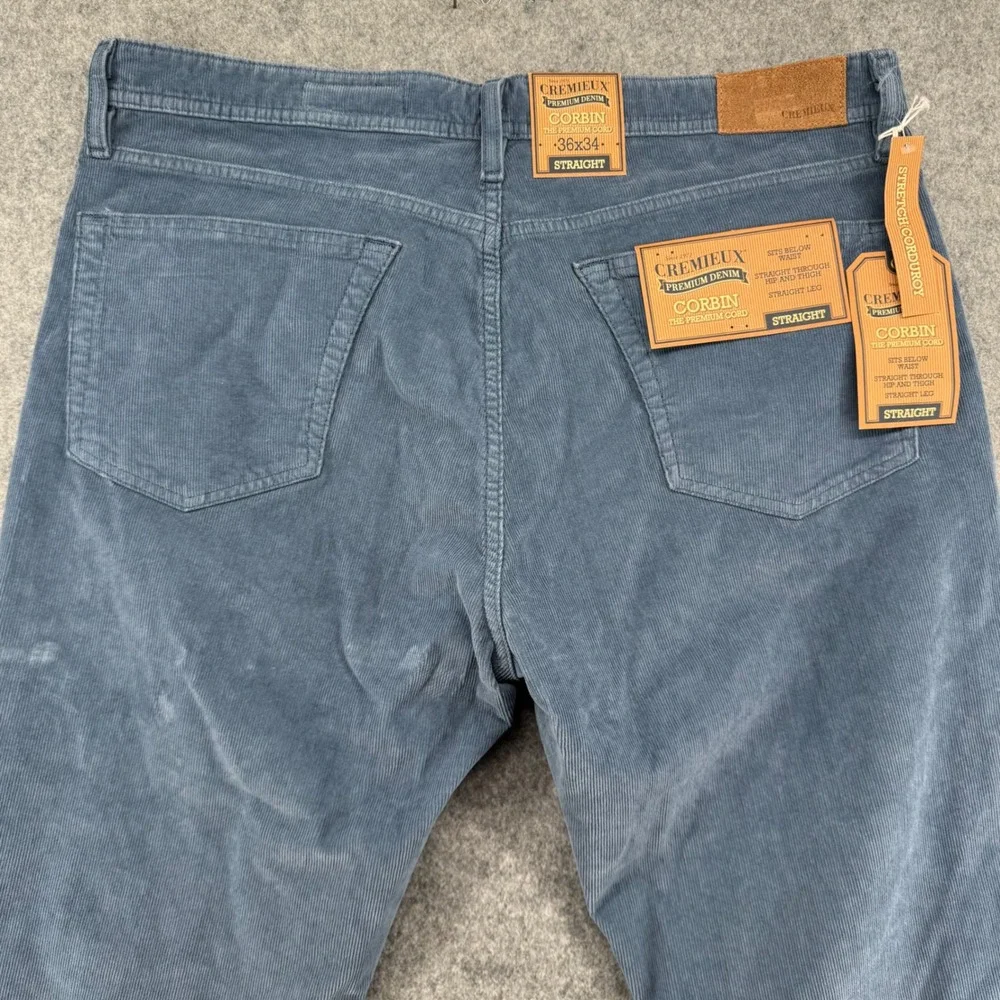 Cremieux Corbin Corduroy Pants Mens 36x34 Blue Straight Fit 5-Pocket New